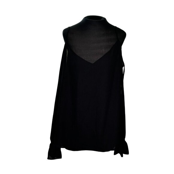 Sheilay Black Cold Shoulder Chiffon Blouse Womens Size XL - Picture 1 of 7